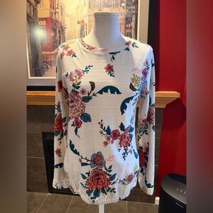 LOFT Cream Floral Long Sleeve Top
